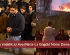 Hívők éneklik az Ave Maria-t a lángoló Notre Dame előtt