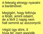 A feleség elmegy nyaralni a barátnőivel. Megígéri, hogy felhívja a férjét